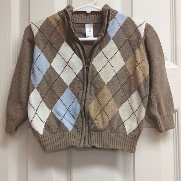 🩷GAP Baby's Size 18-24M Brown/Blue Zip Up Sweater - Picture 1 of 8